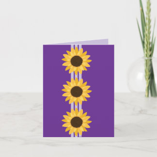 3 zonnebloemen op paars kaart
