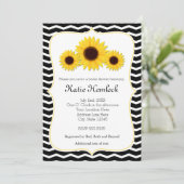 3 Zonnebloemen Zwart & Wit Chevron uitnodiging (Staand voorkant)