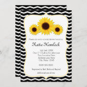 3 Zonnebloemen Zwart & Wit Chevron uitnodiging (Voorkant / Achterkant)