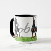 3 zwarte Doberman Pinschers met stamnaam Mok (Voorkant links)