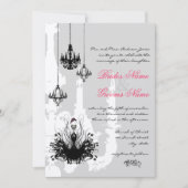 3 Zwarte luchters - Roze Accent Wedding Uitnodigin Kaart (Voorkant)