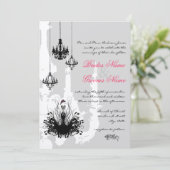 3 Zwarte luchters - Roze Accent Wedding Uitnodigin Kaart (Staand voorkant)