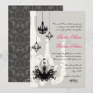 3 Zwarte luchters - Roze Accent Wedding Uitnodigin Kaart