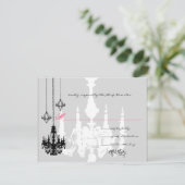 3 Zwarte luchters - Roze bruiloft RSVP Kaartje (Staand voorkant)