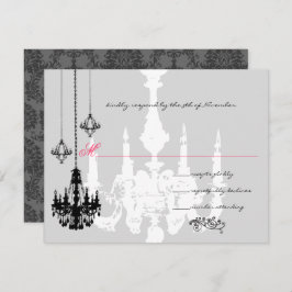 3 Zwarte luchters - Roze bruiloft RSVP Kaartje