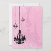 3 Zwarte luchters Roze Damask Wedding Invitation Kaart (Achterkant)