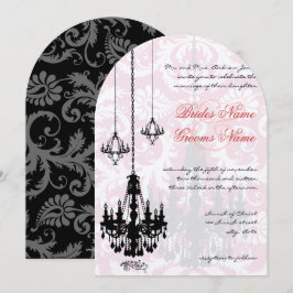 3 Zwarte luchters Shadow Pink Damask Wedding Kaart