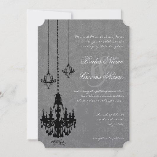 3 Zwarte luchters Shadow Silver Metallic Damask Kaart (Voorkant)