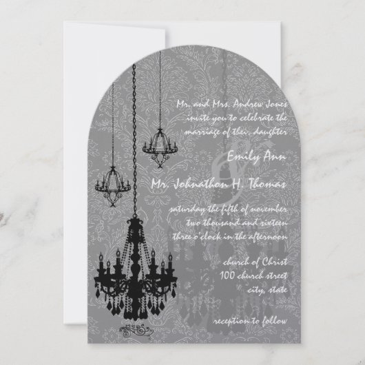 3 Zwarte luchters Shadow Silver Metallic Damask Kaart (Voorkant)