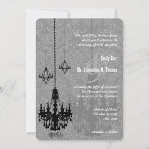 3 Zwarte luchters Shadow Silver Metallic Damask Kaart