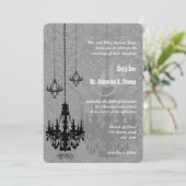 3 Zwarte luchters Shadow Silver Metallic Damask Kaart (Staand voorkant)