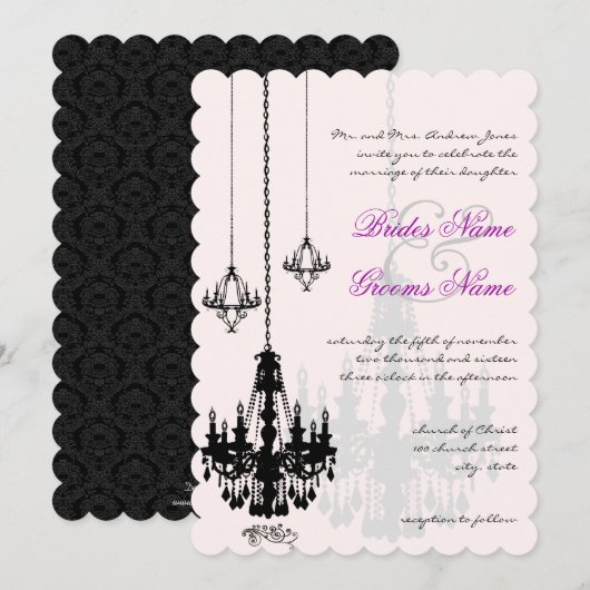 3 Zwarte luchters Shadows Wedding Invitations Kaart (Voorkant / Achterkant)