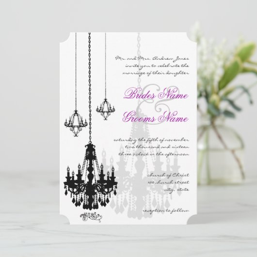 3 Zwarte luchters Shadows Wedding Invitations Kaart (Staand voorkant)