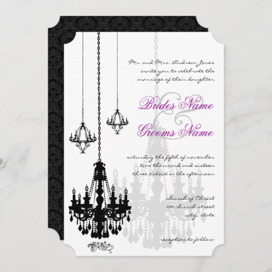 3 Zwarte luchters Shadows Wedding Invitations Kaart (Voorkant / Achterkant)