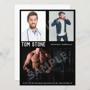 3 Zwarte Sjabloon foto Mannelijke model Actor Zed Kaart