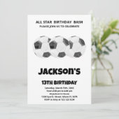 3 zwarte witte Voetbal Birthday-uitnodigingen Kaart (Staand voorkant)