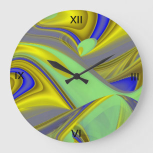 3D Abstract in Gold Yellow Blue Grote Klok