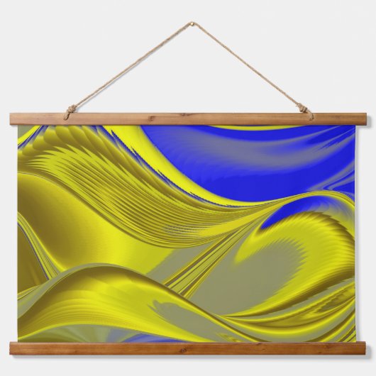3D Abstract in Gold Yellow Blue Hangend Wandkleed (Voorkant)