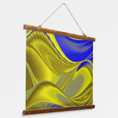 3D Abstract in Gold Yellow Blue Hangend Wandkleed (Gebogen)