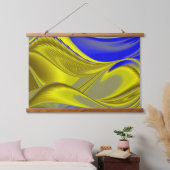 3D Abstract in Gold Yellow Blue Hangend Wandkleed (Slaapkamer)