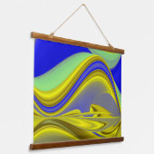 3D Abstract in Gold Yellow Blue Hangend Wandkleed (Gebogen)
