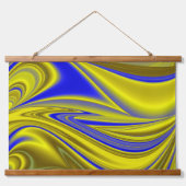 3D Abstract in Gold Yellow Blue Hangend Wandkleed (Voorkant)
