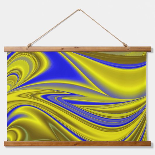 3D Abstract in Gold Yellow Blue Hangend Wandkleed (Voorkant)
