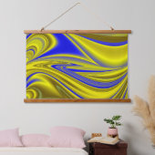 3D Abstract in Gold Yellow Blue Hangend Wandkleed (Slaapkamer)