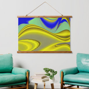 3D Abstract in Gold Yellow Blue Hangend Wandkleed