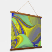 3D Abstract in Gold Yellow Blue Hangend Wandkleed (Gebogen)