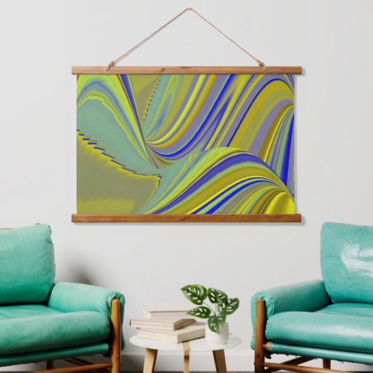 3D Abstract in Gold Yellow Blue Hangend Wandkleed (Woonkamer)