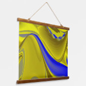 3D Abstract in Gold Yellow Blue Hangend Wandkleed (Gebogen)