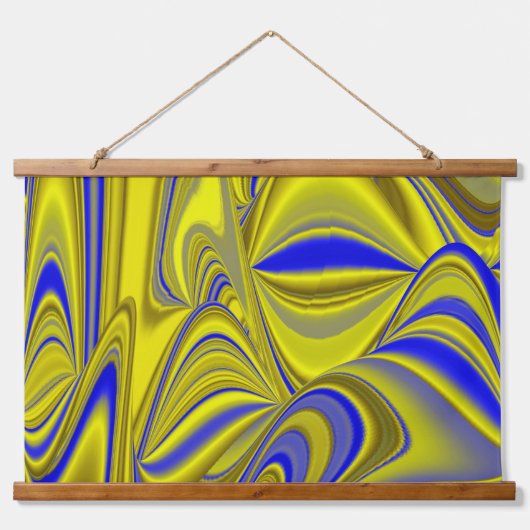3D Abstract in Gold Yellow Blue Hangend Wandkleed (Voorkant)