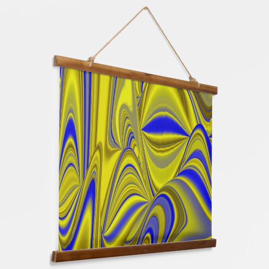 3D Abstract in Gold Yellow Blue Hangend Wandkleed (Gebogen)