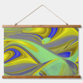 3D Abstract in Gold Yellow Blue Hangend Wandkleed (Voorkant)