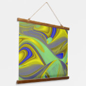 3D Abstract in Gold Yellow Blue Hangend Wandkleed (Gebogen)