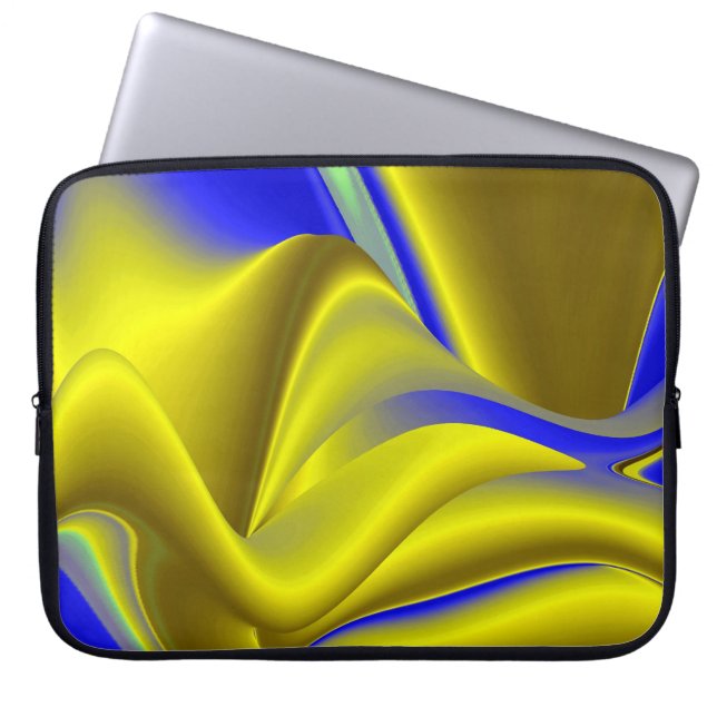 3D Abstract in Gold Yellow Blue Laptop Sleeve (Voorkant)