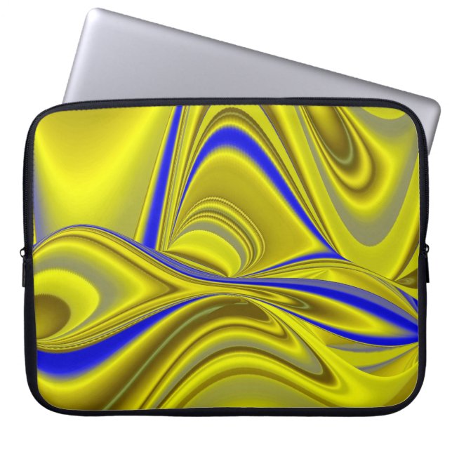 3D Abstract in Gold Yellow Blue Laptop Sleeve (Voorkant)