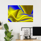 3D Abstract in Gold Yellow Blue Poster (Thuiskantoor)