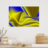3D Abstract in Gold Yellow Blue Poster (Keuken)