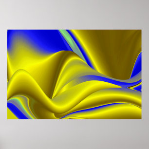 3D Abstract in Gold Yellow Blue Poster