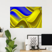 3D Abstract in Gold Yellow Blue Poster (Thuiskantoor)