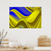 3D Abstract in Gold Yellow Blue Poster (Keuken)