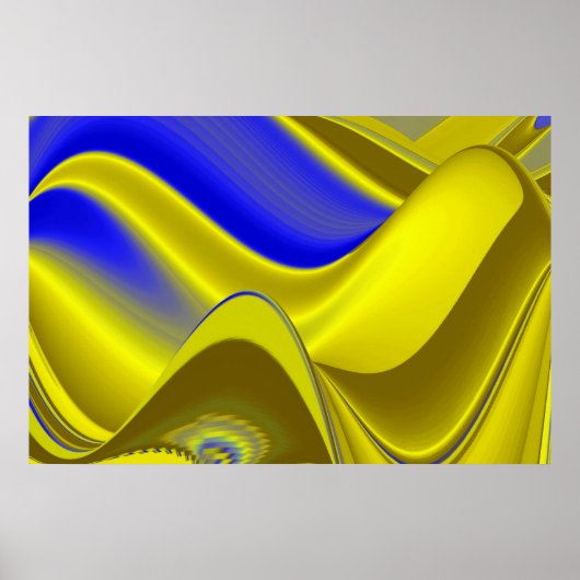 3D Abstract in Gold Yellow Blue Poster (Voorkant)