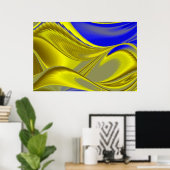3D Abstract in Gold Yellow Blue Poster (Thuiskantoor)