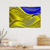 3D Abstract in Gold Yellow Blue Poster (Keuken)