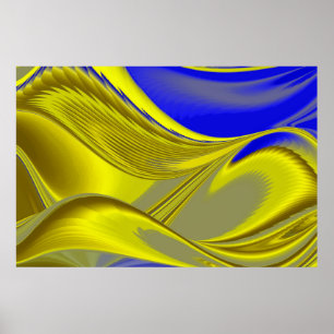 3D Abstract in Gold Yellow Blue Poster