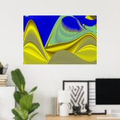 3D Abstract in Gold Yellow Blue Poster (Thuiskantoor)