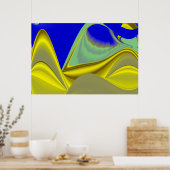 3D Abstract in Gold Yellow Blue Poster (Keuken)