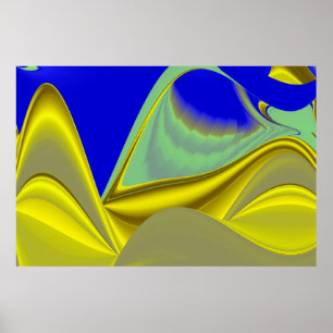 3D Abstract in Gold Yellow Blue Poster